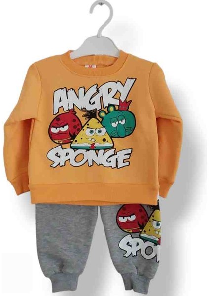 Kız Erkek Bebek Çocuk Unisex Alt Üst Eşofman Takımı Kışlık 3 Ip Şardonlu Angry Birds Model