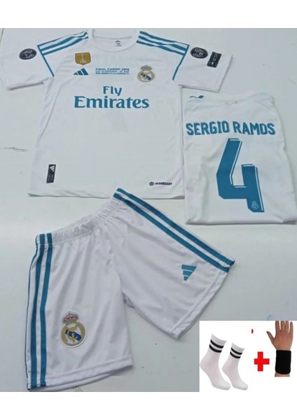 Sergio Ramos Real Madrid Beyaz 2018 Cardif Şampiyonlar Ligi Çocuk Forma Takımı 4 Lü Set GG1GHG123