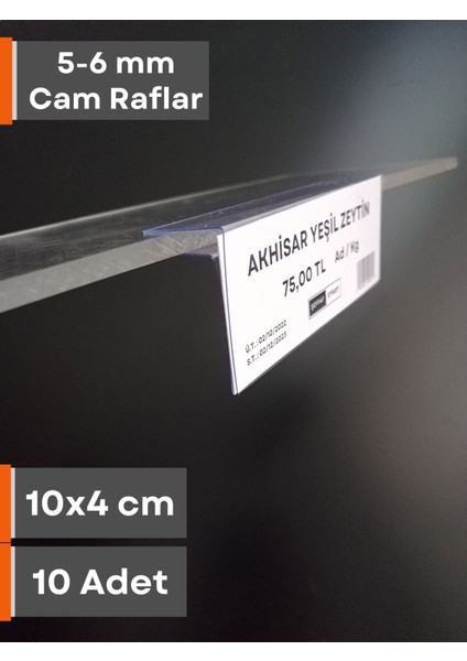 Cam Raflar Için (10X4 Cm) Pvc Etiketlik, Şeffaf Etiket Cebi Cam Rafa Takılan Ürün Isimliği Etiketliği