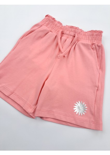 Kız Çocuk Owersize Pembe Tişort Şort Ikili Takım Cep ve Baskı Detaylı modelleri