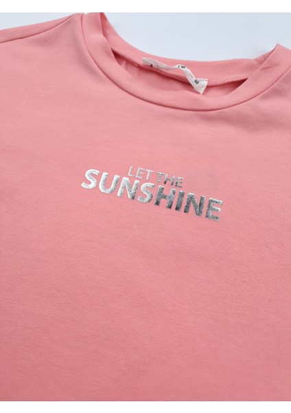 Kız Çocuk Owersize Pembe Tişort Şort Ikili Takım Cep ve Baskı Detaylı fırsatları