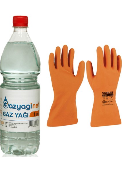 Gaz yağı Kerosen 1 Litre Pet Şişe + Starline Stl-55 Kimyasal Eldiven 8-8,5