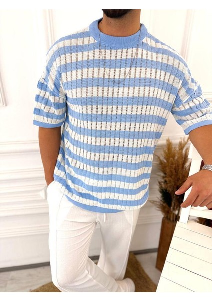 T-Shirt Nefes Alabilen Natural Pamuk Terletmez Kumaş Tshirt Oversize Örme Çizgili Tişört