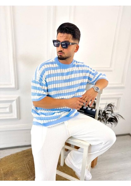 T-Shirt Nefes Alabilen Natural Pamuk Terletmez Kumaş Tshirt Oversize Örme Çizgili Tişört indirimleri