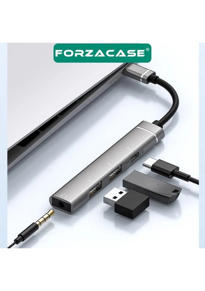 4in1 Type C + 3.5mm Jack + Çift USB Girişli Port Çoğaltıcı Hub Otg Adaptör - FC484