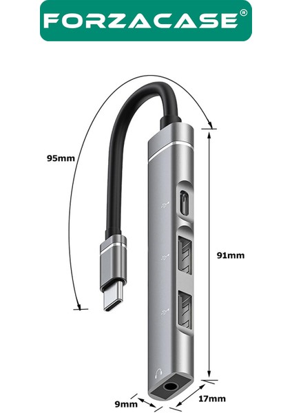 4in1 Type C + 3.5mm Jack + Çift USB Girişli Port Çoğaltıcı Hub Otg Adaptör - FC484