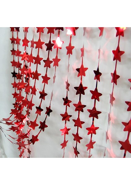 Kırmızı Renk Yıldız Şekilli Metalize Saçaklı Arka Fon Perde Dekorasyon fiyatları