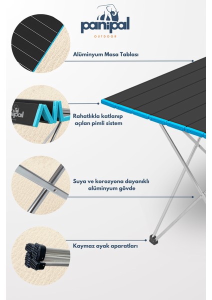 Alüminyum, Katlanabilir Kamp ve Piknik Masası, Omuz Askılı Çantasıyla S41X56X45 cm