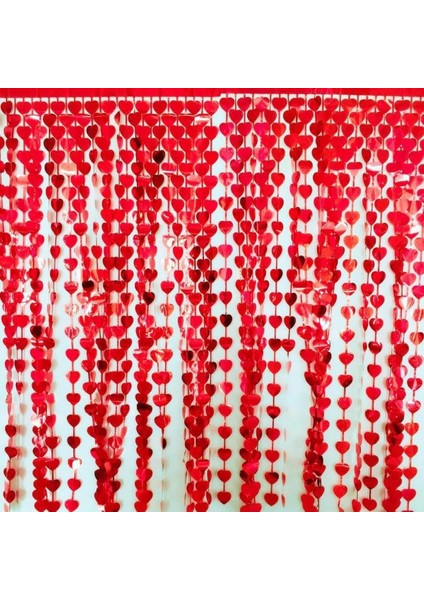 Kırmızı Renk Kalp Şekilli Metalize Saçaklı Arka Fon Perde Dekorasyon fiyatları
