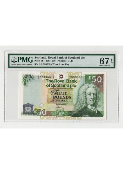 Iskoçya Scotland 50 Pounds 14.9.2005 Pmg 67 Epq - Unc Çil Banknot