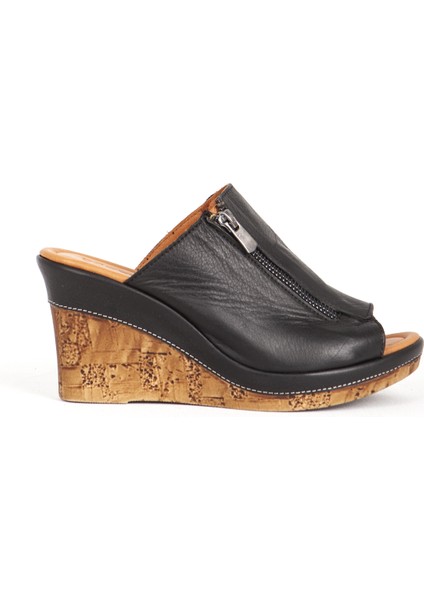 Rc 6137 Gerçek Deri Dolgu Topuk Kadın Terlik