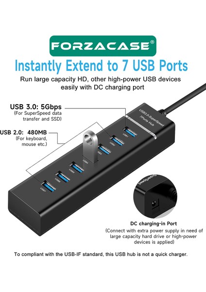 USB 3.0 To USB 2.0 Port Çoğaltıcı Hub 7in1 Otg Adaptör 7li USB Çoklayıcı - FC478