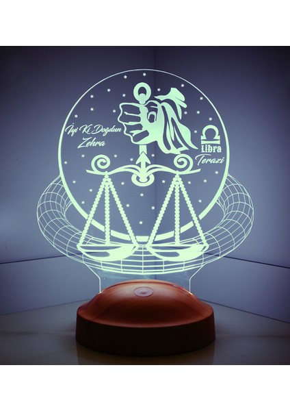 Kişiye Özel Terazi Burcu 3 Boyutlu LED Lamba