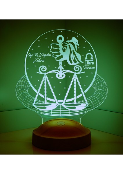Kişiye Özel Terazi Burcu 3 Boyutlu LED Lamba fiyatları