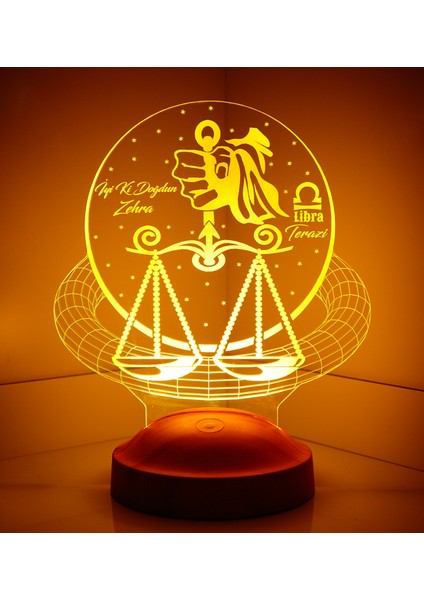 Kişiye Özel Terazi Burcu 3 Boyutlu LED Lamba modelleri