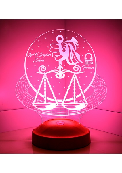 Kişiye Özel Terazi Burcu 3 Boyutlu LED Lamba fırsatları