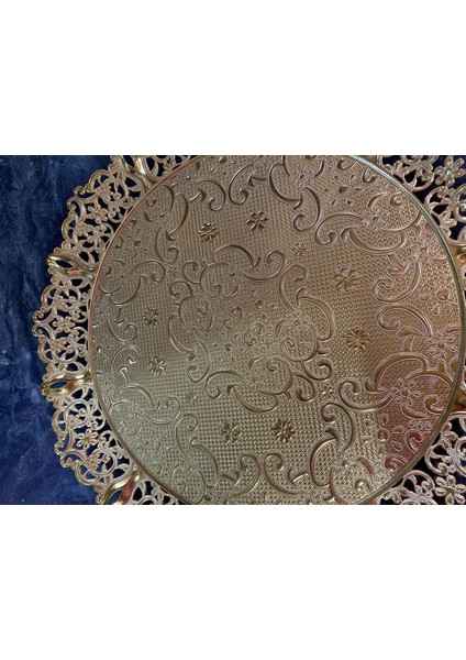 Motifli Yuvarlak Tepsi Gold fiyatları