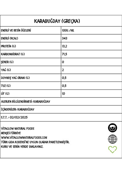Vitaglow Karabuğday Greçka Glütensiz Vegan