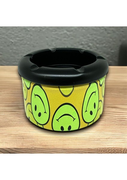 Smiley Desen Metal Mini Sigara Küllüğü Sarı 8cm fiyatları