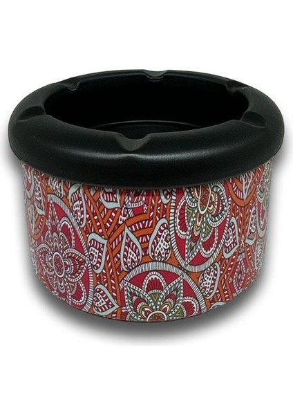 Mandala Desen Metal Mini Sigara Küllüğü Kırmızı 8cm