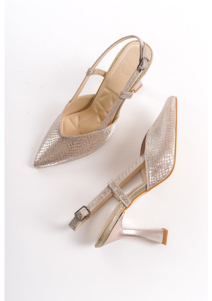 Parpar Altın Dore Kadeh Topuklu Stiletto Abiye Ayakkabı