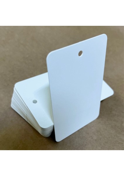100 Adet 5,2 x 8,4 cm Baskısız Kart Kartvizit Not Kartı Hediye Notu Oval Köşeli Delikli