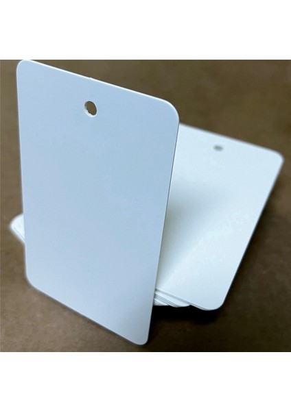 100 Adet 5,2 x 8,4 cm Baskısız Kart Kartvizit Not Kartı Hediye Notu Oval Köşeli Delikli