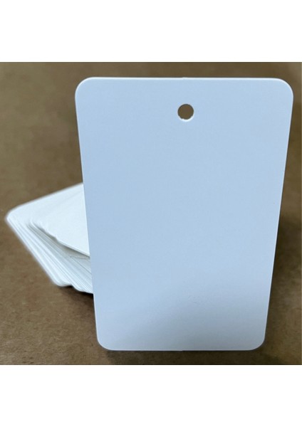 100 Adet 5,2 x 8,4 cm Baskısız Kart Kartvizit Not Kartı Hediye Notu Oval Köşeli Delikli