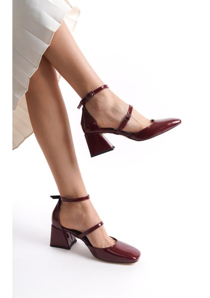 Sigva Mary Jane Yazlık Bordo Rugan Kalın Topuklu Bantlı Ayakkabı fiyatları