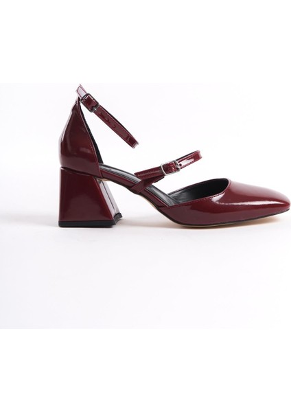 Sigva Mary Jane Yazlık Bordo Rugan Kalın Topuklu Bantlı Ayakkabı fırsatları