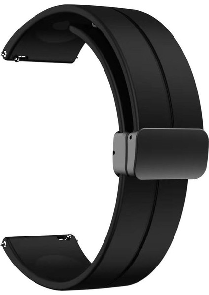 Huawei Watch Gt 3 Active (46MM) Uyumlu 22MM Manyetik D Mıknatıs Kordon Silikon Kayış Siyah