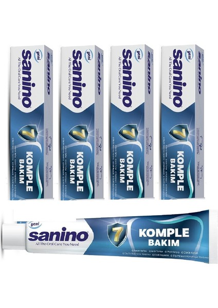 Komple Bakım Sanino Diş Macunu 4 Adet 75 ml - Günlük Koruma Yenilenmiş Formül