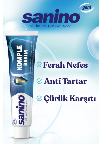 Komple Bakım Sanino Diş Macunu 4 Adet 75 ml - Günlük Koruma Yenilenmiş Formül fiyatları