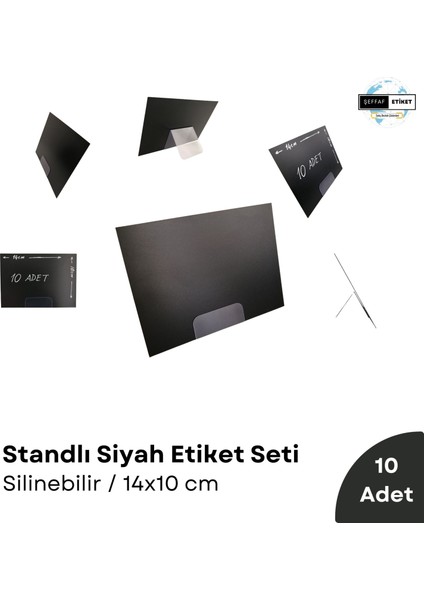 Şeffaf Etiket 10 Adet Silinebilir Pvc Karatahta Etiket Stand 14 x 10 cm