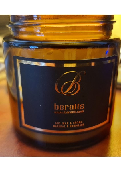 Beratts| Amber Şişe Çilek Esanslı Soya Wax Doğal Mum 100ML