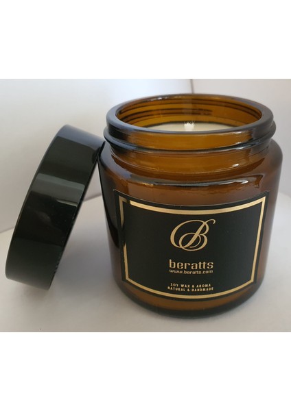 Beratts| Amber Şişe Çilek Esanslı Soya Wax Doğal Mum 100ML