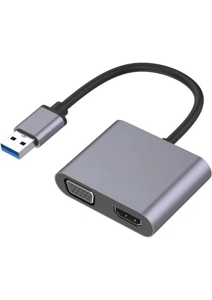 2in1 USB To HDMI VGA Adaptör 1080P Görüntü Aktarıcı Kablo Adaptör - FC452