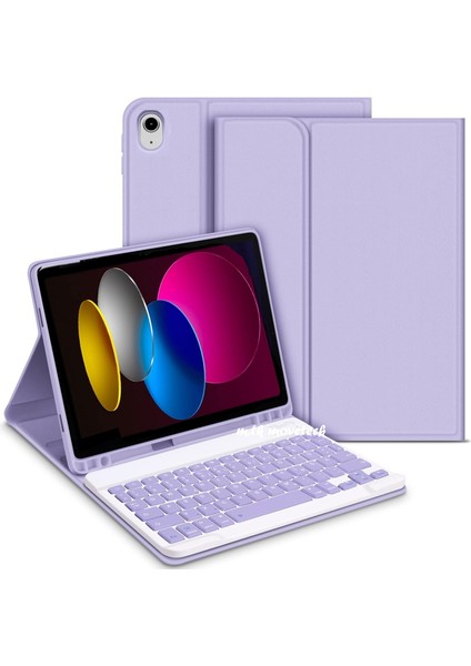 Apple İpad 11.Nesil A16 2025/10. Nesil Uyumlu Tablet Klavyeli Kılıf Kablosuz Bluetooth Özellikli Manyetik Standlı Kapak A3354 A3355 A3356