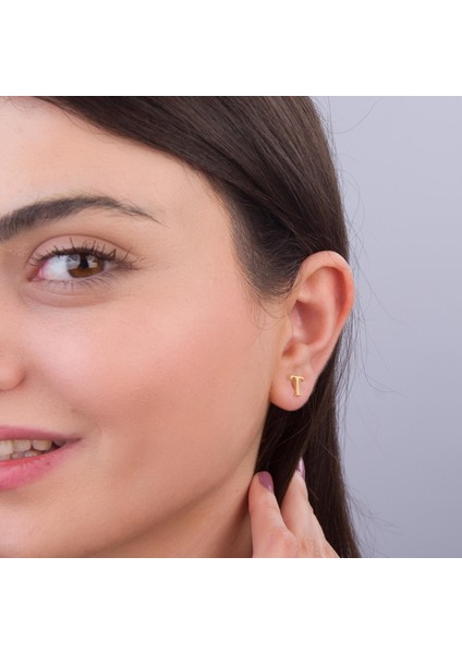 14 Ayar Altın T Harf Küpe 0,42 gr modelleri