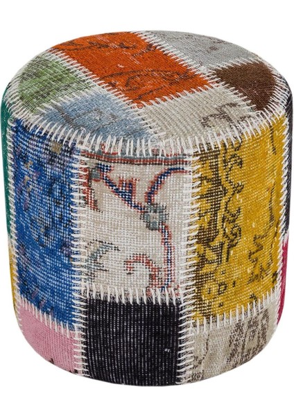 Gerçek El Dokuma Multi Rengi Patchwork Yuvarlak Puf
