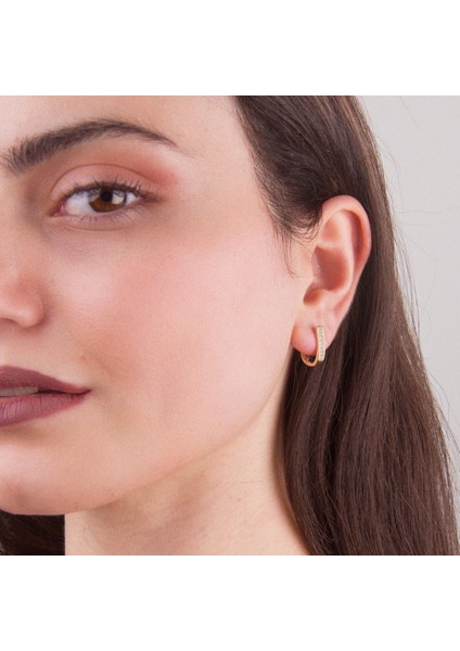 14 Ayar Çift Sıra Taşlı Altın Halka Küpe 1,83 gr modelleri