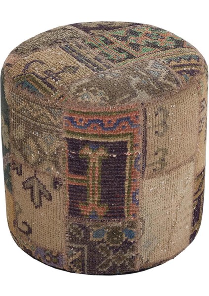 El Dokuma Boho Desen Patchwork Yuvarlak Puf