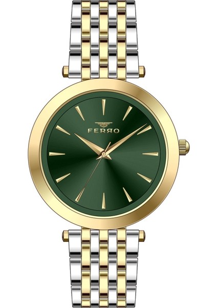 FL21331A-D6 Quartz Çelik Altın/gri Yeşil Kadran 34 mm Kadın Kol Saati