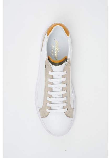 Cordoba Deri Beyaz Soft Bej Süet Erkek Sneaker Eva Hazır Taban Ayakkabı