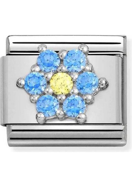 Composable Classic Dekoratif Link - Semboller - Açık Mavi ve Sarı Çiçek - 925 Gümüş Zirkon