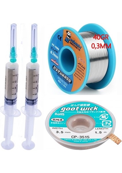 Flux Lehim Toplama,lehim Emme Tel 3,5 mm ve Lehim Teli Soldering 63SN/37PB Flux %1-3 40 Gr 03 mm 4in1 Arada