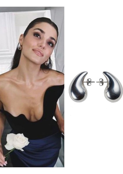 3cm Orijinal Boy Damla Çelik Küpe - Silver