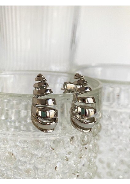 2cm Mini Boy Izgara Detaylı Damla Küpe - Silver