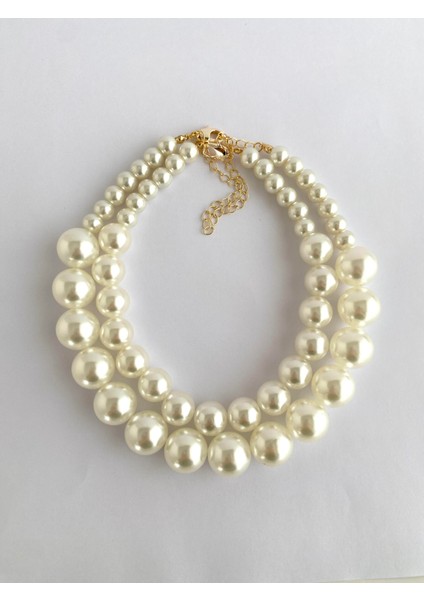Özel Tasarım 2'li Büyük İncili Choker Kolye