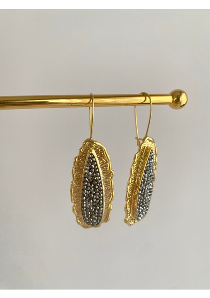 Özel Tasarım Markazit Gri Taşlı Küpe